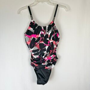 NWT Magicsuit One Piece Swimsuit Women 10 Black Abstract Print Slimming Vacation